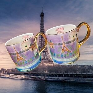 Anthropologie Set of 2 Paris Holiday in the City 2023 Coffee Mugs